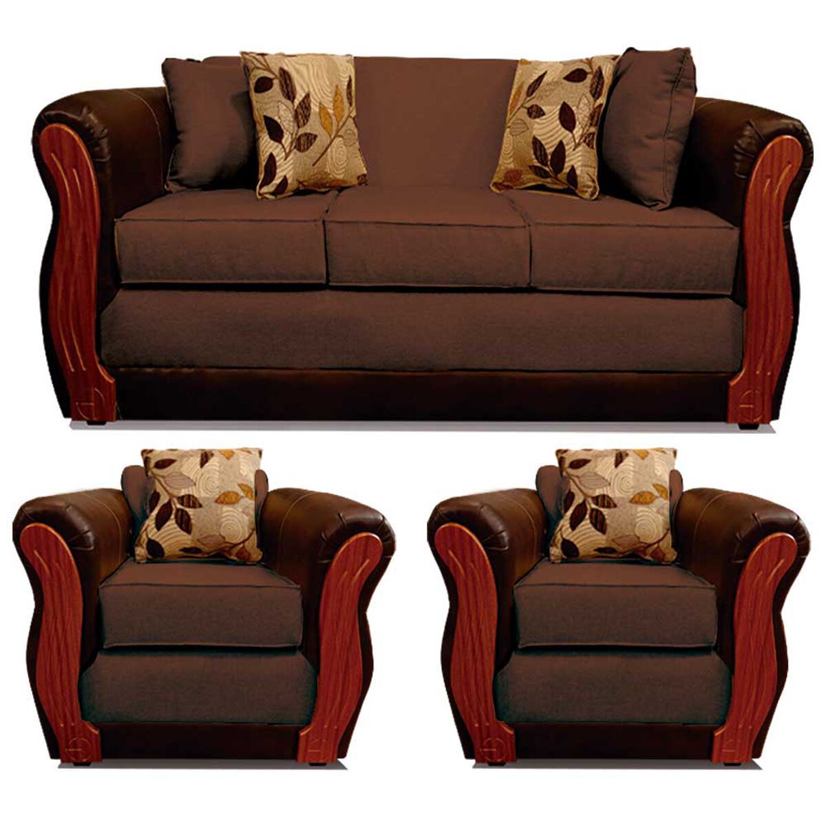 Juego de Living Elegant Detail Girona Sofá 3 Cuerpos + Dos Sillones 1 Cuerpo Café