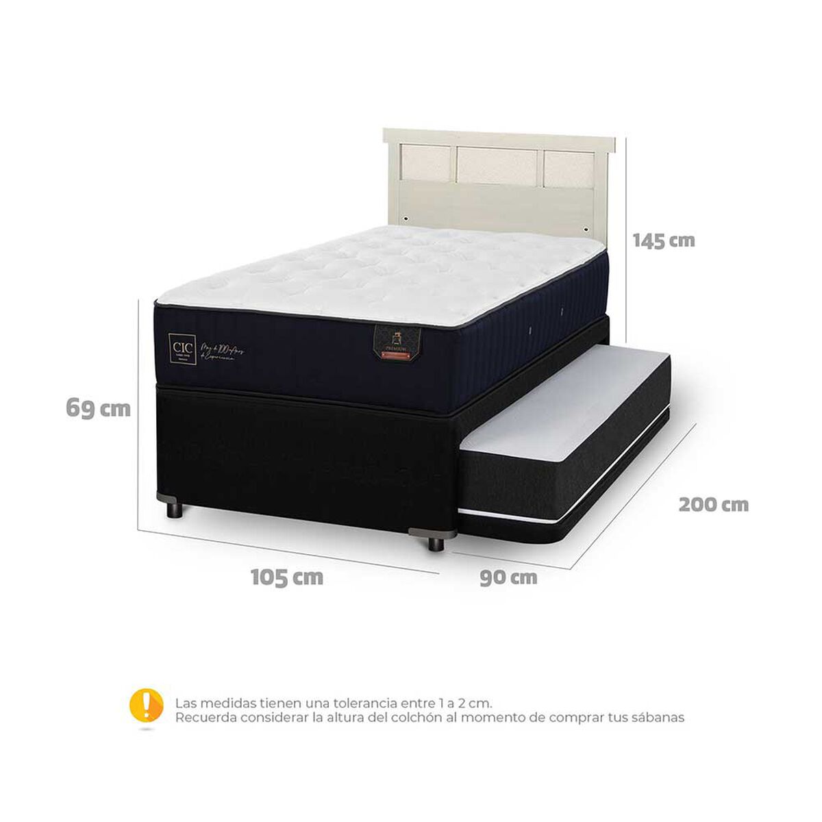 Cama Nido CIC 1,5 Plazas Premium + Respaldo Dublin Alpino