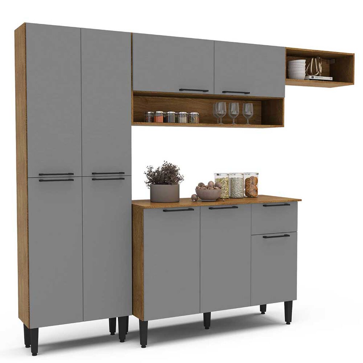 Mueble de Cocina Vekkahome Madri 1 Cajón 9 Puertas Gris