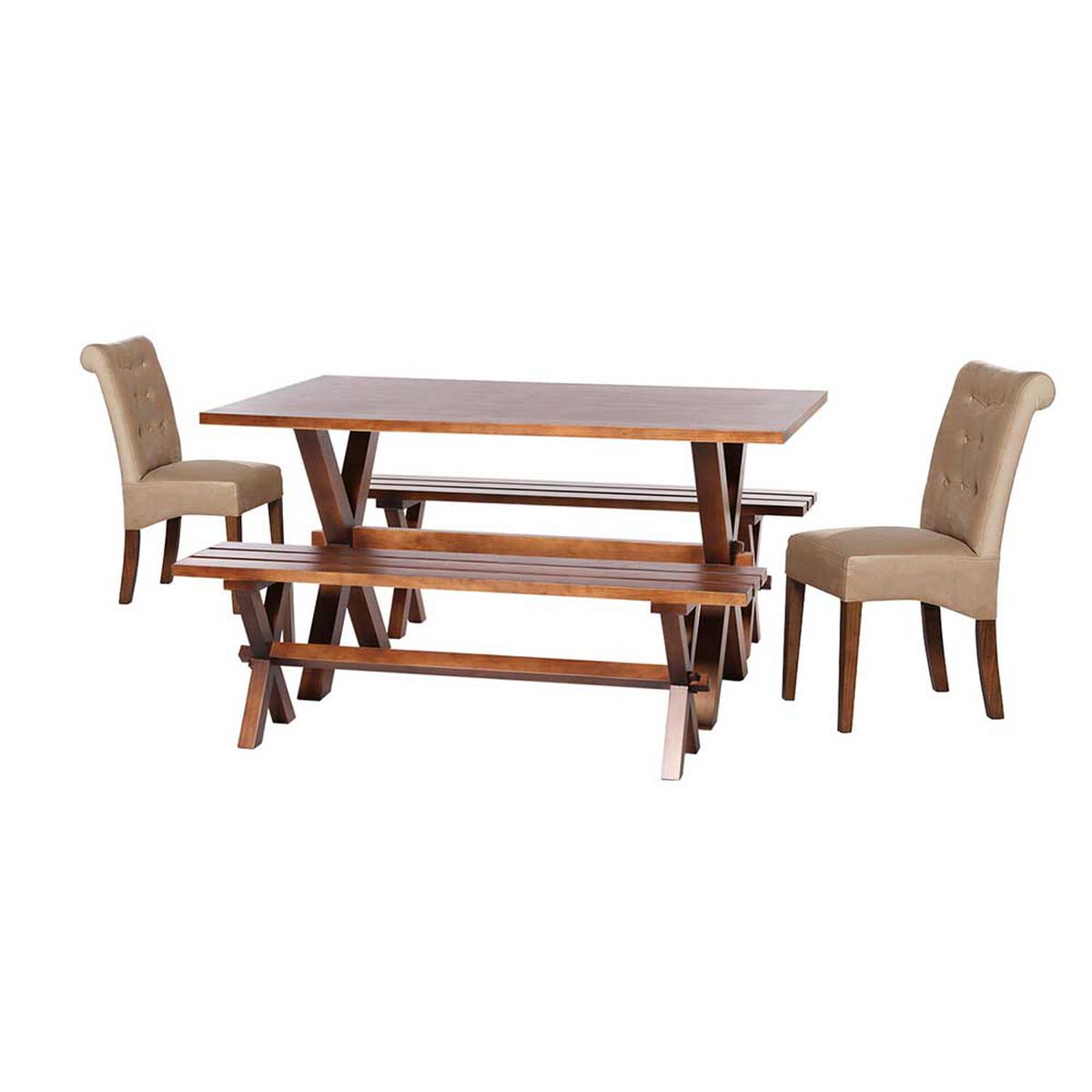Juego de Comedor Latam Home Sevilla Oviedo 2 Sillas + 2 Bancas Velvet Beige