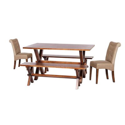 Juego de Comedor Latam Home Sevilla Oviedo 2 Sillas + 2 Bancas Velvet Beige