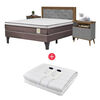 Combo Cama Europea Rosen 2 Plazas New Style 4 Plus + Respaldo + 2 Veladores Dreams 2 Plazas Treliza Gris + Calientacama Análogo Kioto CC2 2 Plazas