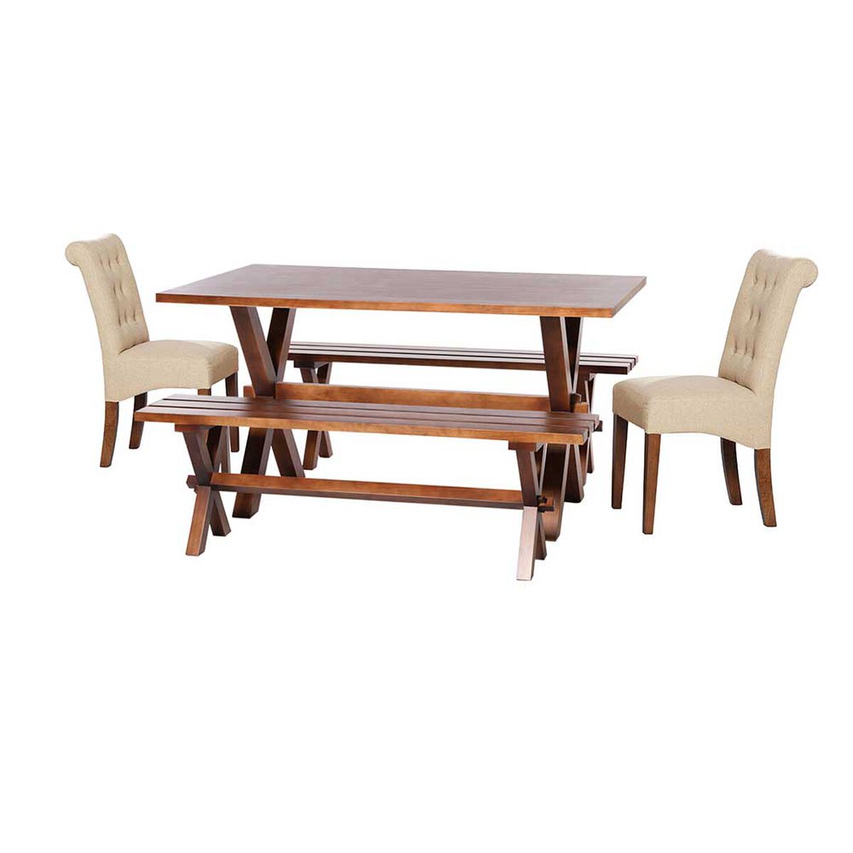 Juego de Comedor Latam Home Sevilla Oviedo 2 Sillas + 2 Bancas Lino Natural