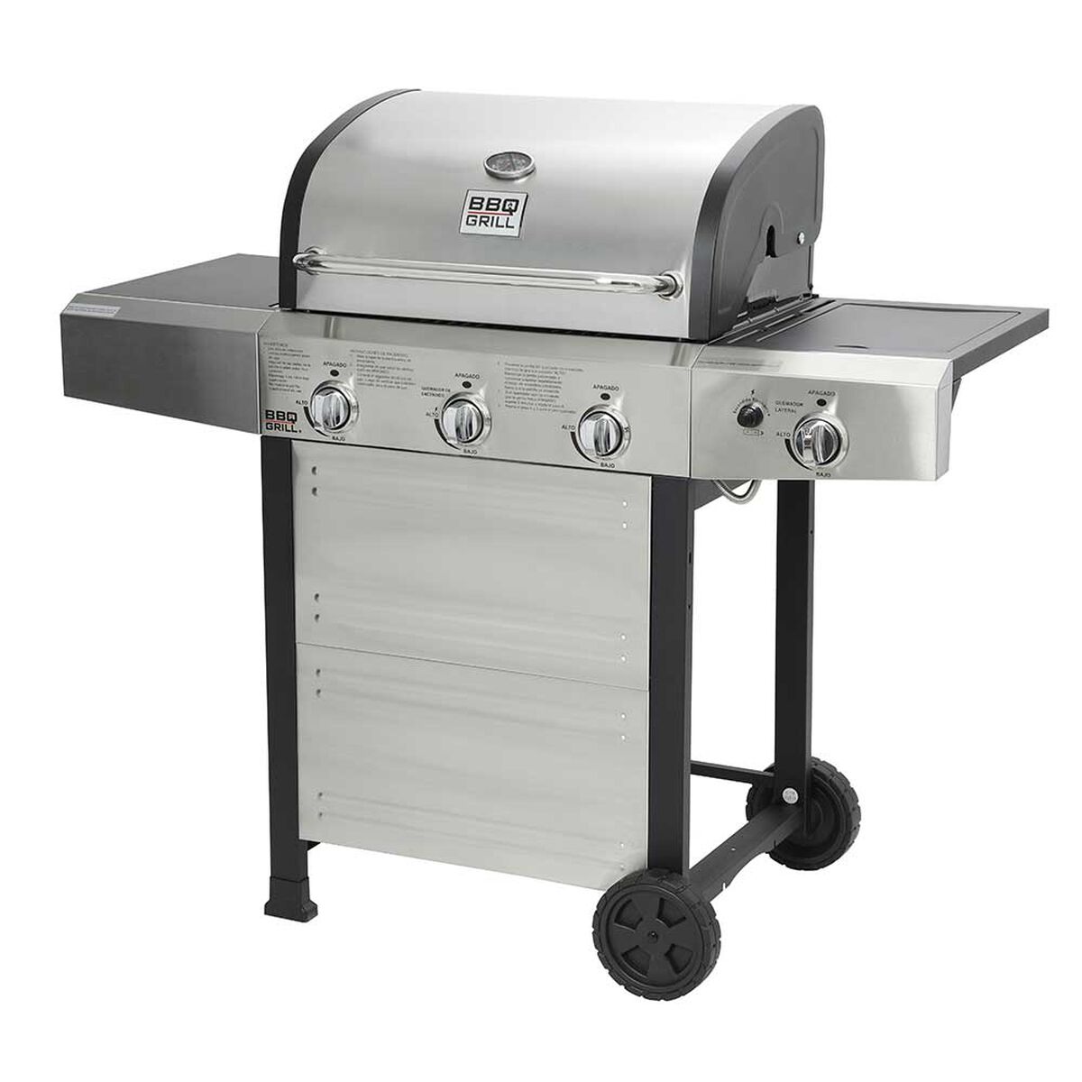 Parrilla a Gas Encendido Electrónico BBQ Grill Michigan Acero Inoxidable 3 Quemadores Centrales + 1 Lateral