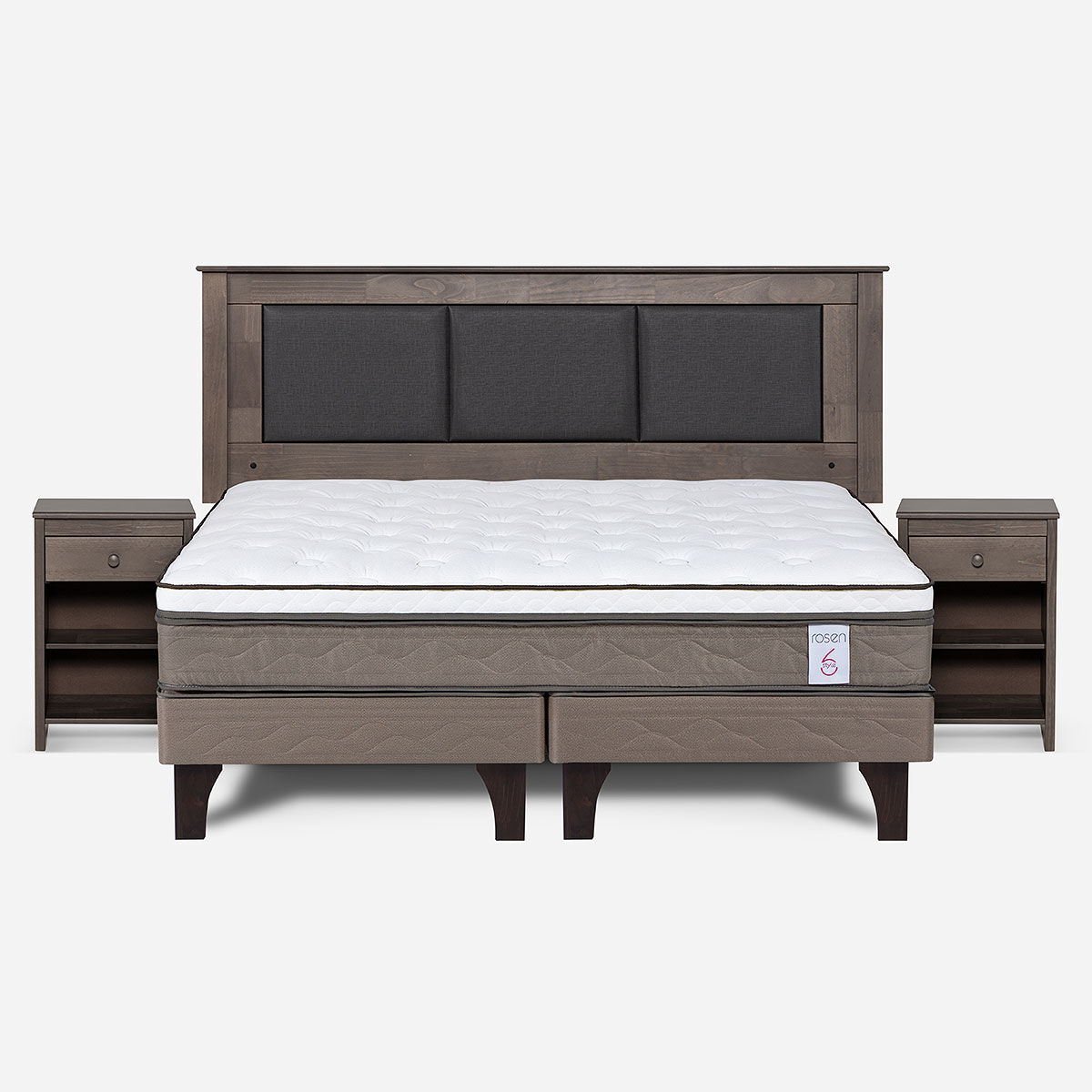 Combo Cama Europea Rosen King New Style 6 BD + Respaldo y Veladores Rachel