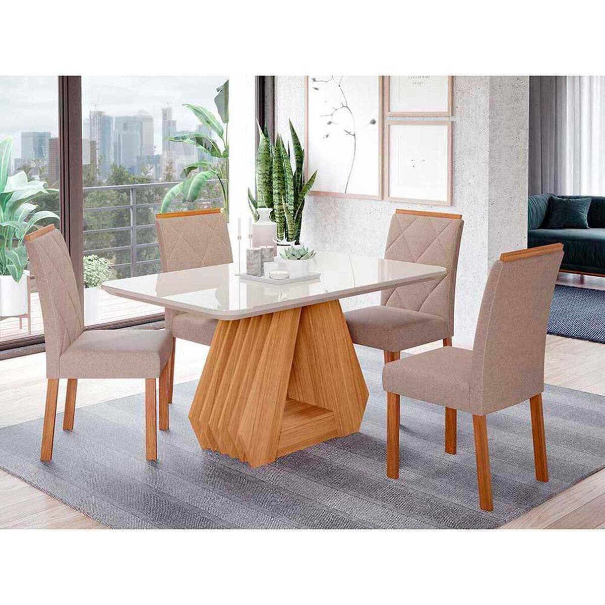 Juego de Comedor Decocasa Agata 4 Sillas Off White