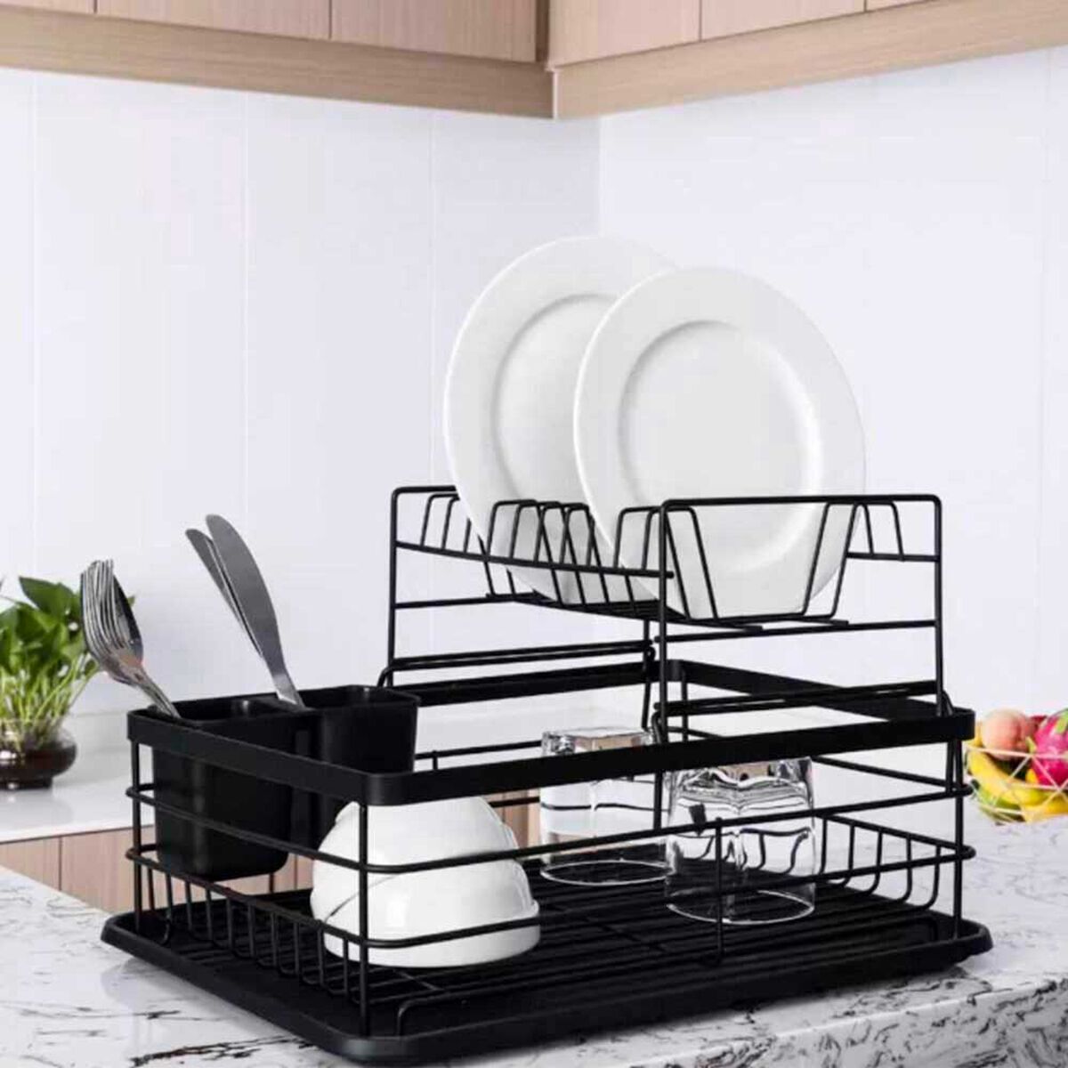 Secaplatos Escurridor 2 Niveles Acero Inoxidable Simplit Negro