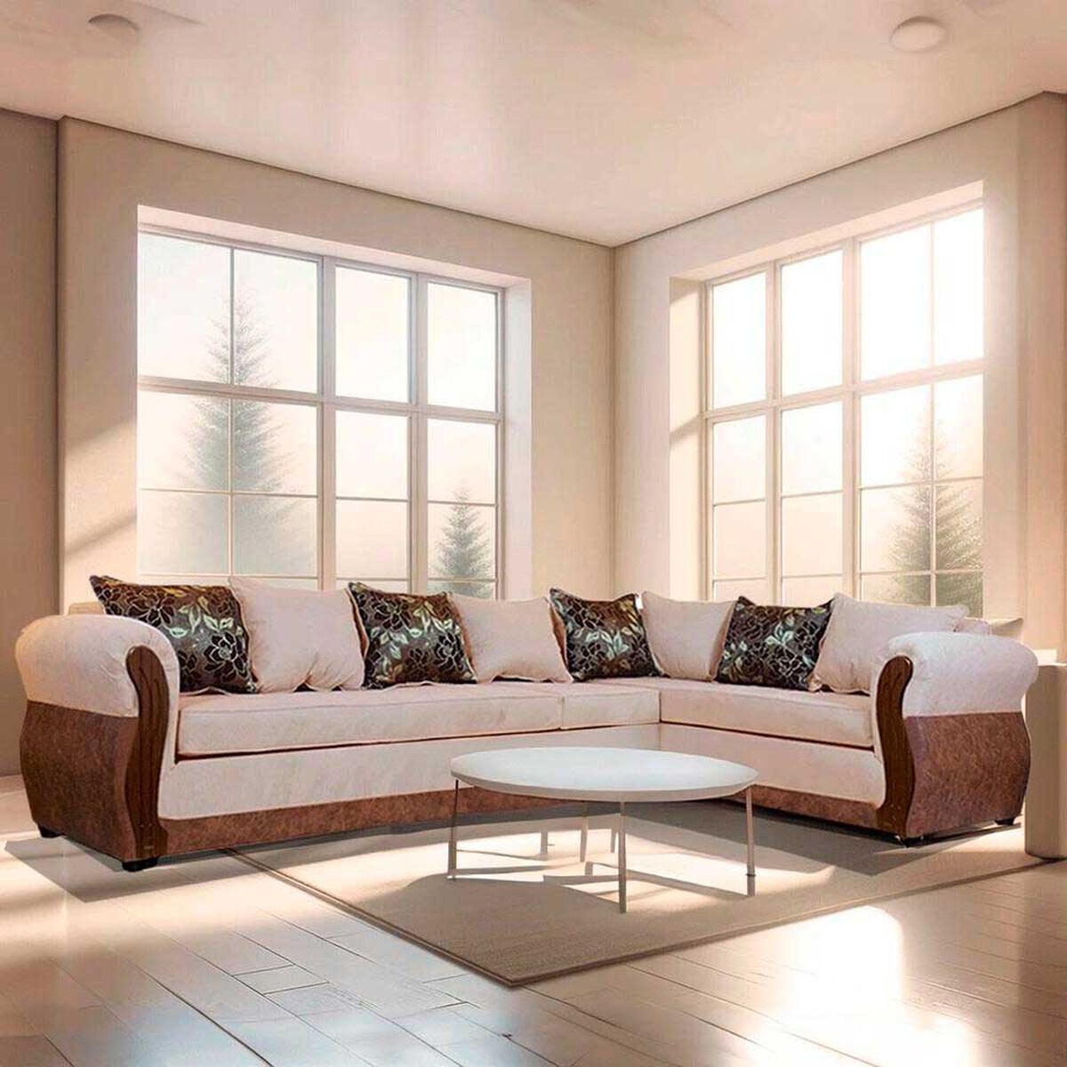 Sof&aacute; Seccional Modular Elegant Detail Girona 7 Cuerpos Tela PU Beige