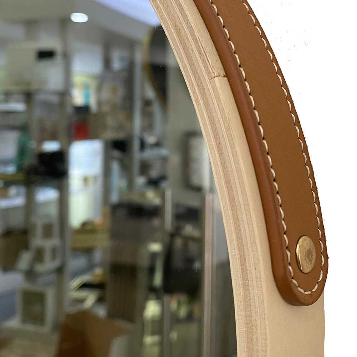Espejo Madera Vgo con Correa Circular 35 cm Beige