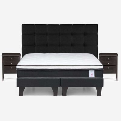Imagen 1 del producto Cama Europea Rosen Base Dividida King New Style + Respaldo + 2 Veladores Issey