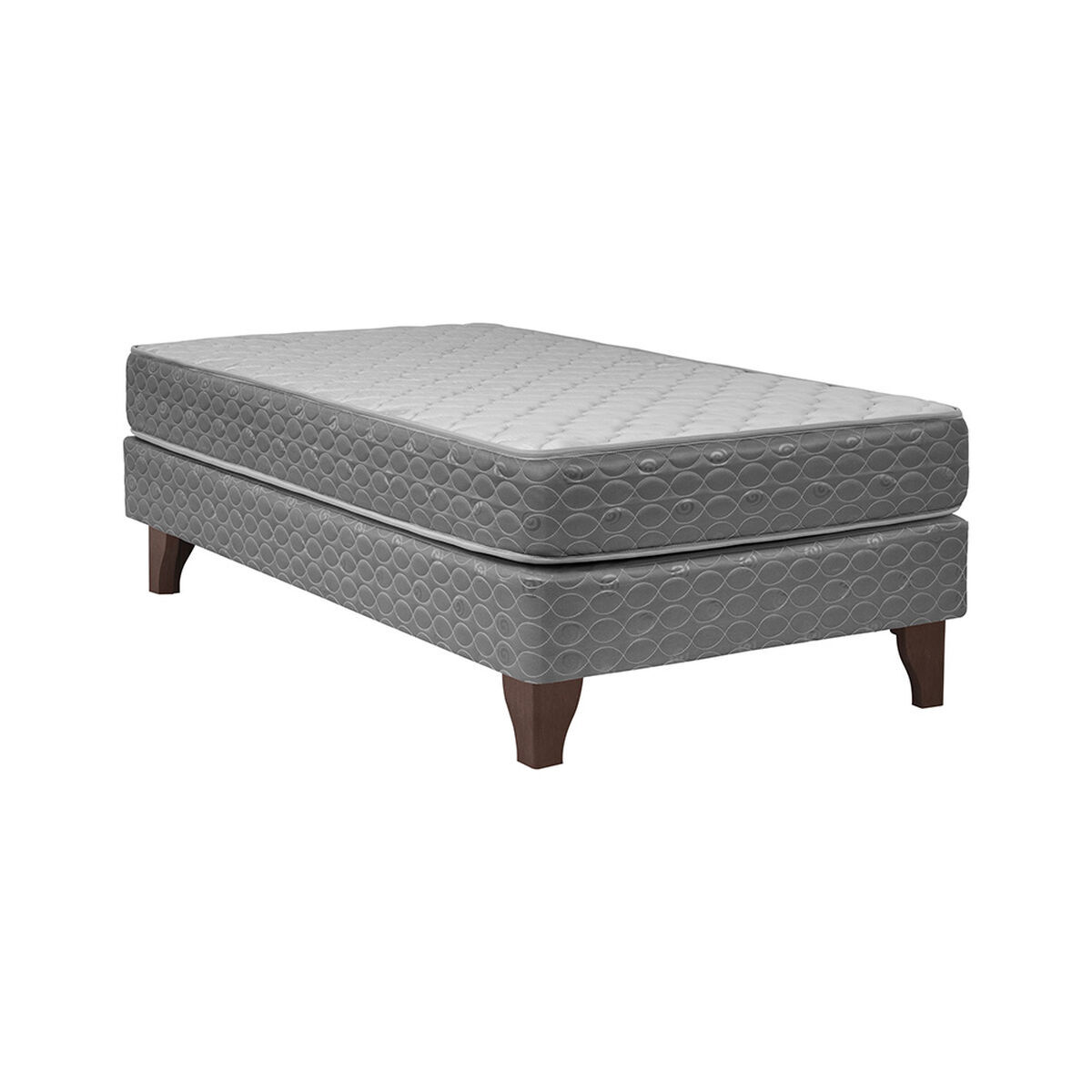 Combo Cama Europea Celta 1,5 Plazas New Atlantis + Set Maderas Nogal Casanova + Set Textiles + Almohada