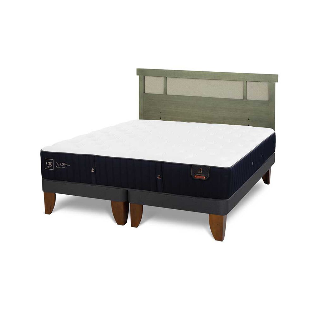 Cama Europea CIC Base Dividida 2 Plazas Premium + Respaldo Dublin Olivo