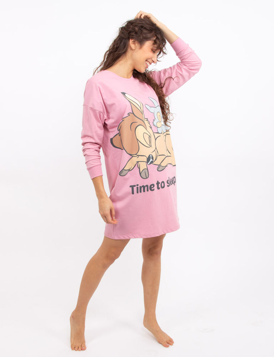 Camisa de Dormir de Algodón Manga Larga Mujer Disney
