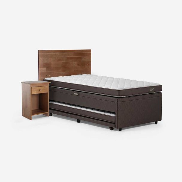 Bed Boxet Rosen 1,5 Plazas Ergo T + Respaldo + Velador Tabor Caramelo