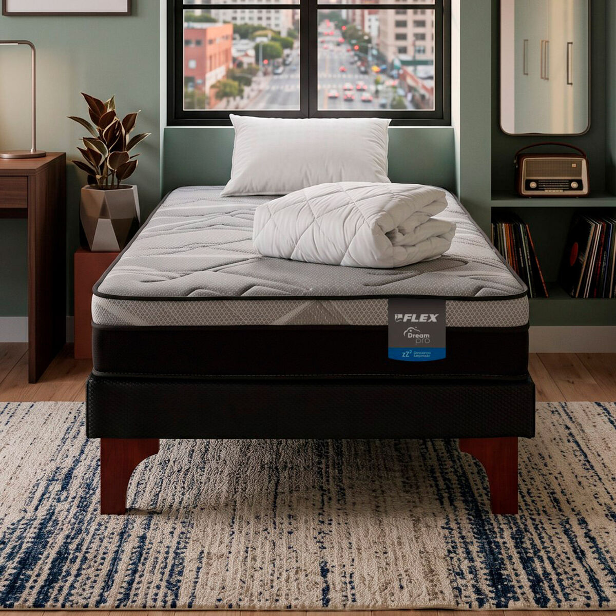 Cama Europea Flex 1,5 Plazas Dream Pro Box + Almohada + Cubrecolchon