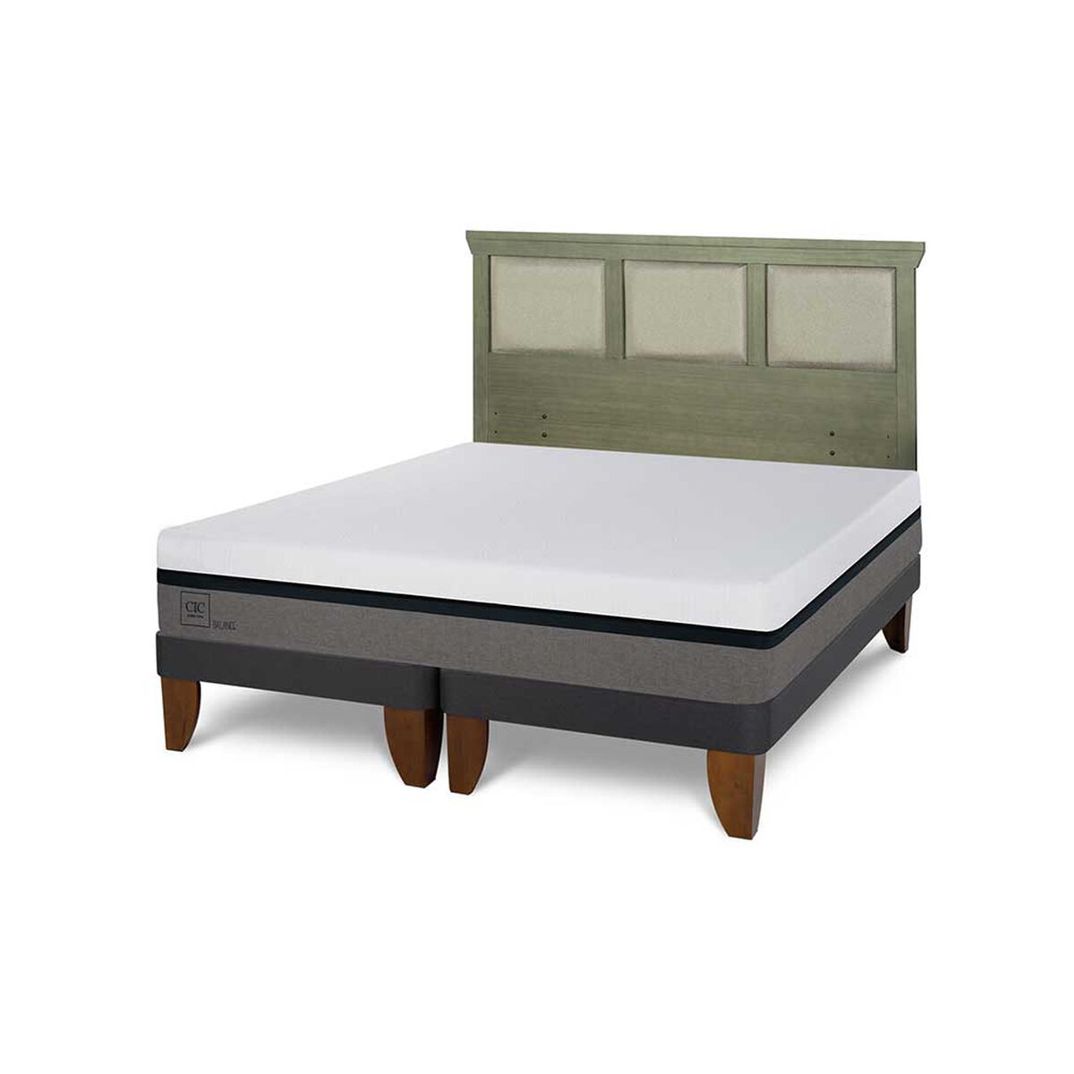 Cama Europea CIC Base Dividida King Balance + Respaldo Torino Olivo