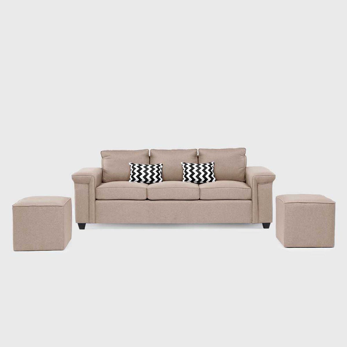 Sof&aacute; Mons Sicilia 3 Cuerpos + Dos Pouf 1 Cuerpo Beige