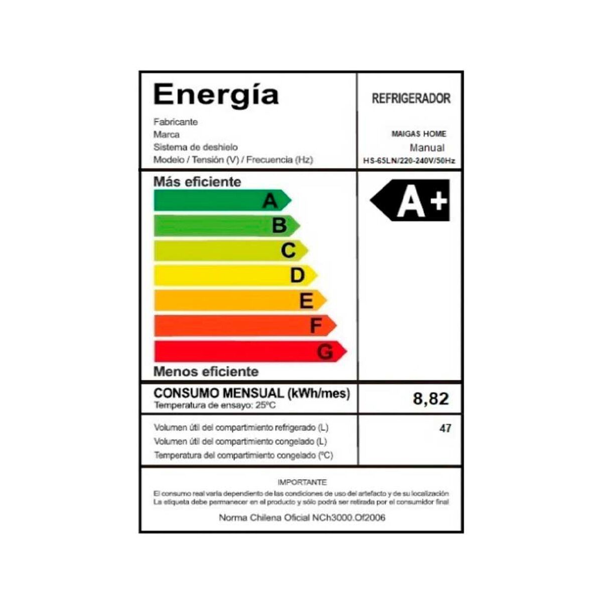 Frigobar Maigas HS-65LN 47 lts.