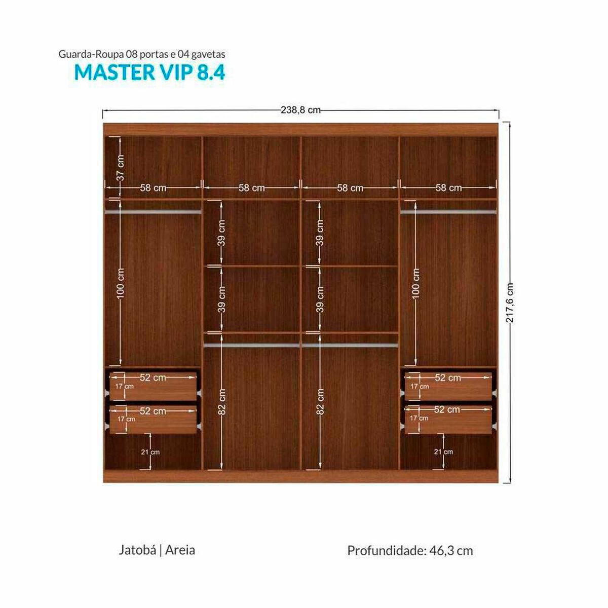 Cl&oacute;set Altavision VIP 8 Puertas 4 Cajones Jatoba Areia