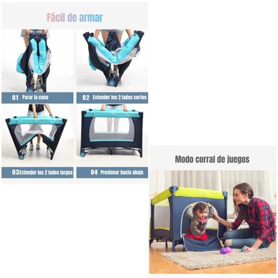 Imagen 2 del producto Cuna Corral con Mudador Mosquitero Colchón Azul LuBabycas