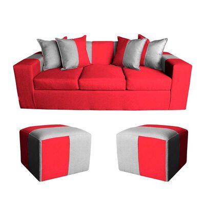 Sof&aacute; Muebles MYM Benjamin 3 Cuerpos + Dos Pouf 1 Cuerpo Burdeo Gris