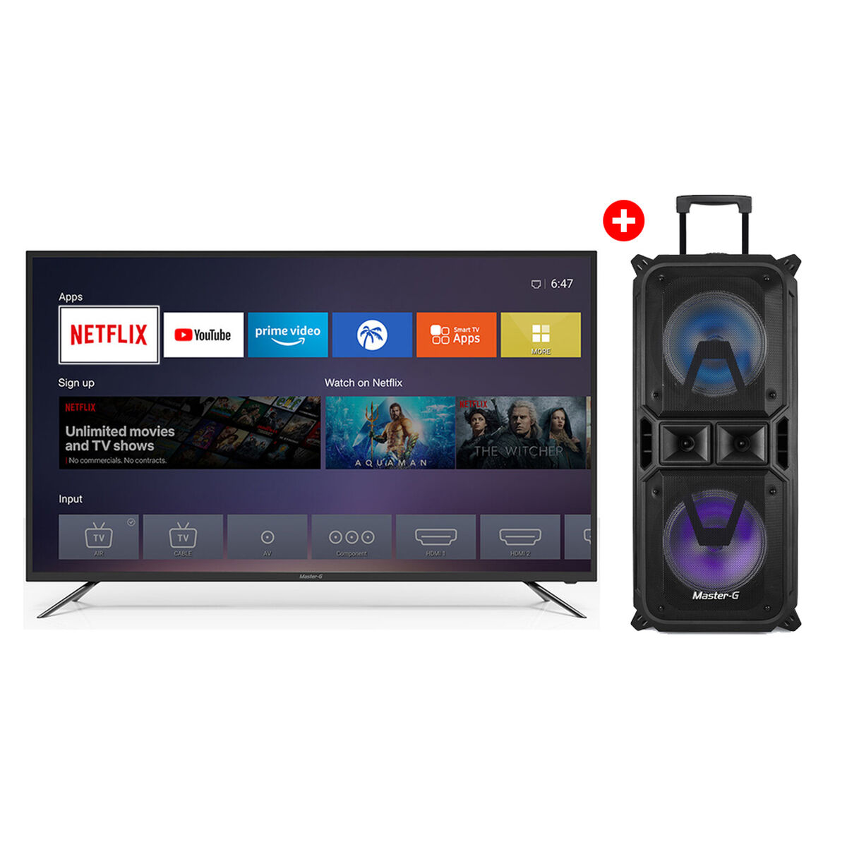 Combo LED 65" Master-G MGUB6530X Smart TV 4K UHD + Parlante Bluetooth Portátil MGCobra