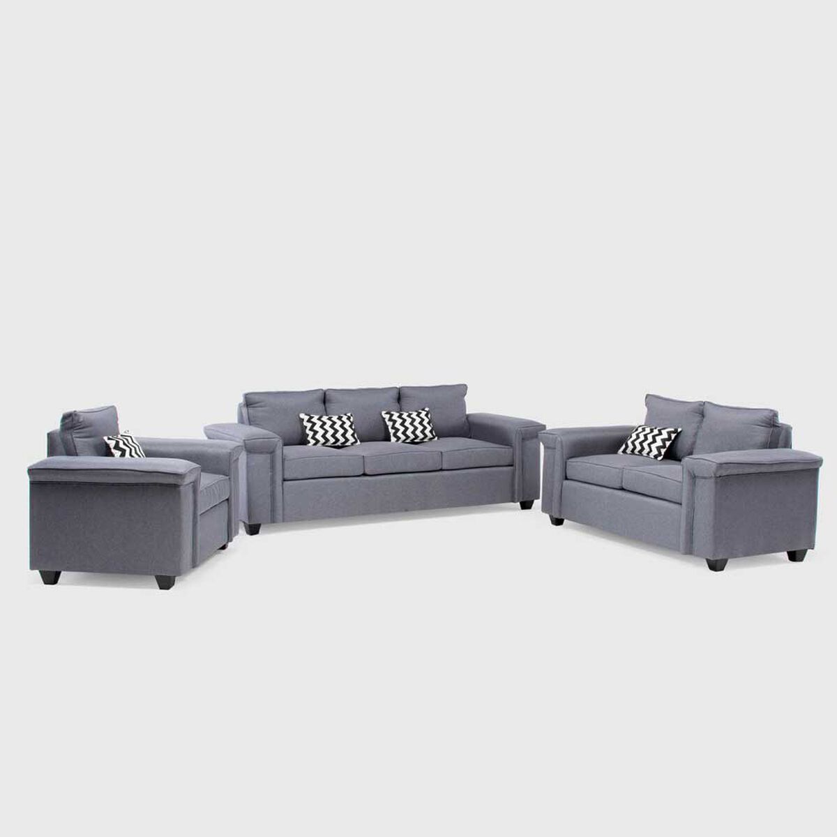 Juegos de Living Mons Sicilia Sof&aacute; 3 Cuerpos + Sof&aacute; 2 Cuerpos + Sill&oacute;n 1 Cuerpo Gris