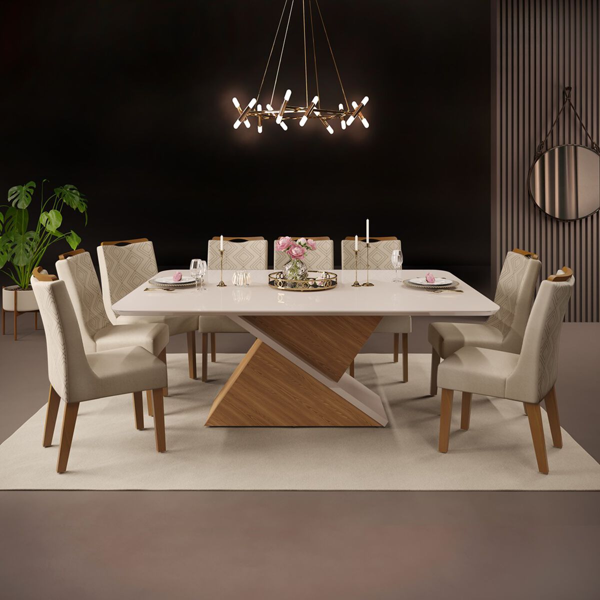 Juego de Comedor Di Poretti Stela 8 Sillas Beige