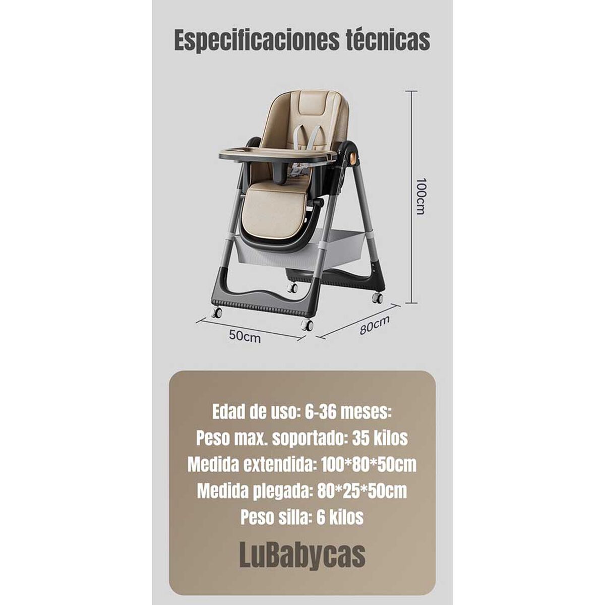Silla de Comer Reclinable Plegable LuBabycas Rosada