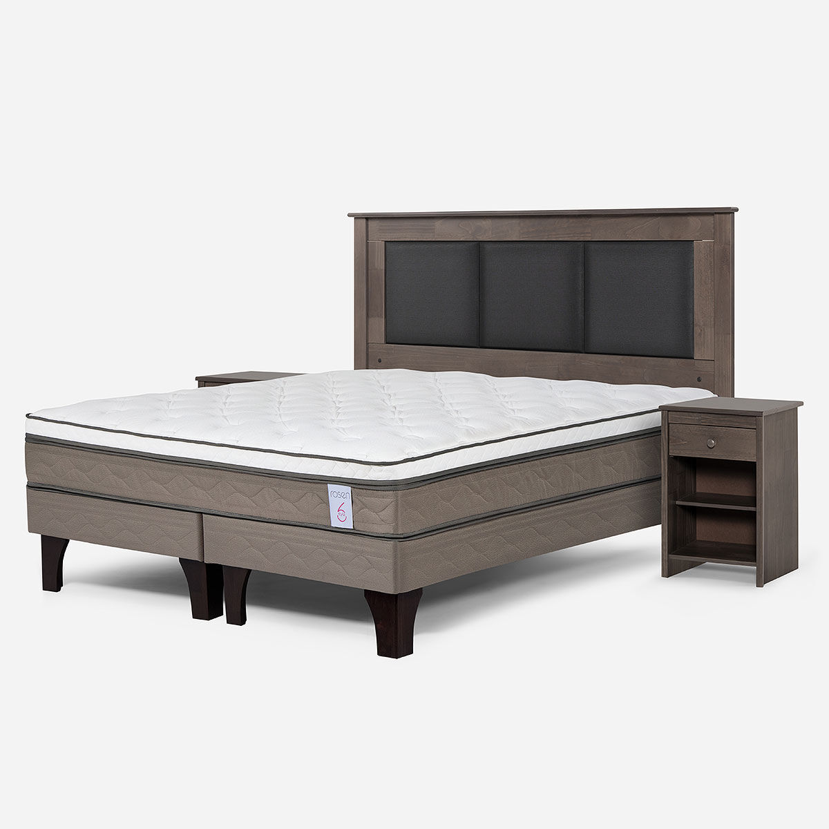 Combo Cama Europea Rosen King New Style 6 BD + Respaldo y Veladores Rachel