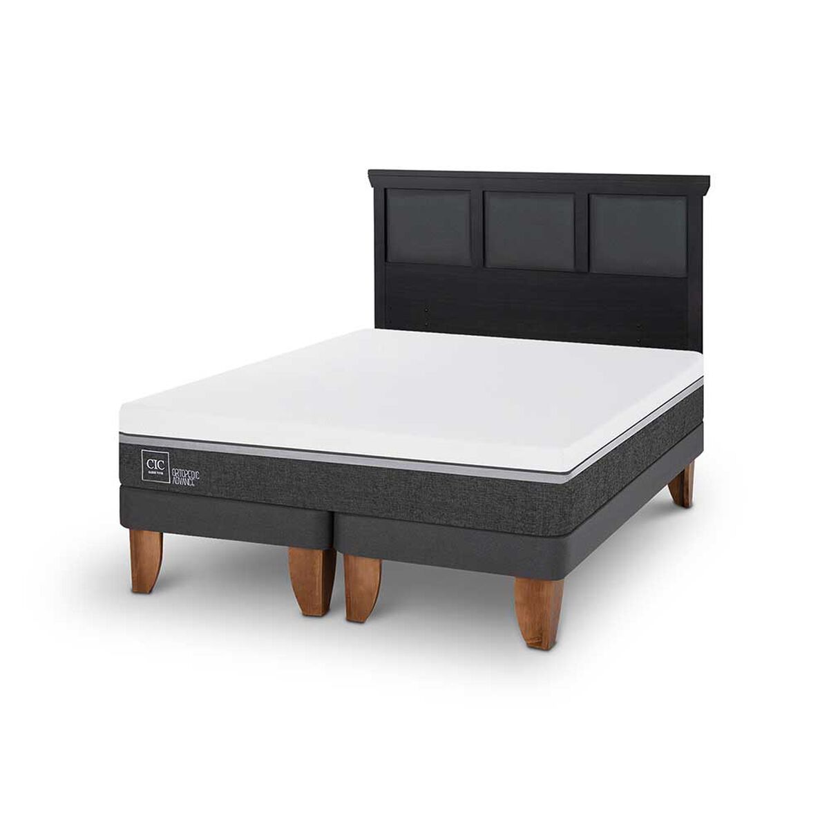 Cama Europea CIC Base Dividida 2 Plazas Ortopedic Advance + Respaldo Torino Negro