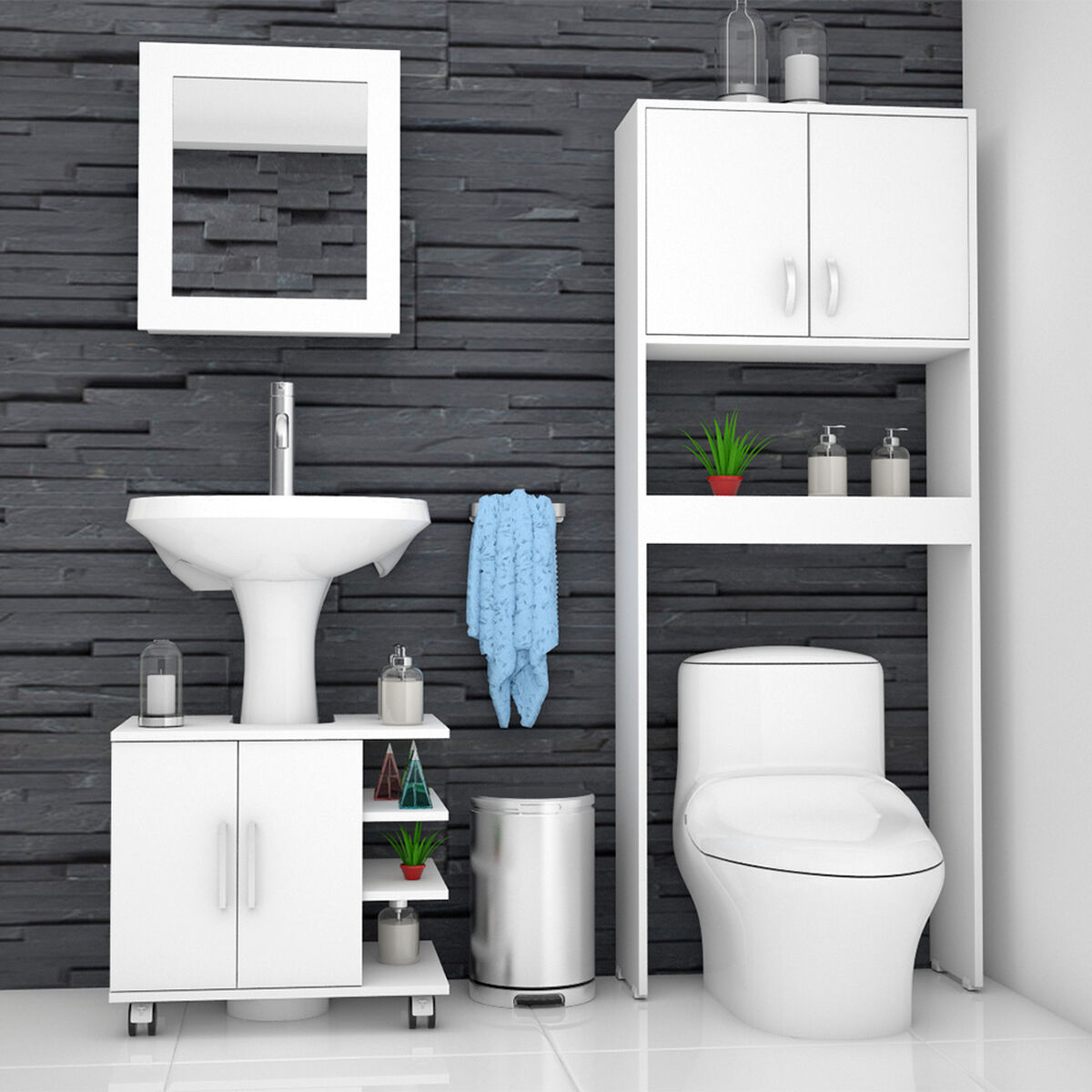 Mueble Lavamanos + Botiquín + Mueble Optimizador Tuhome