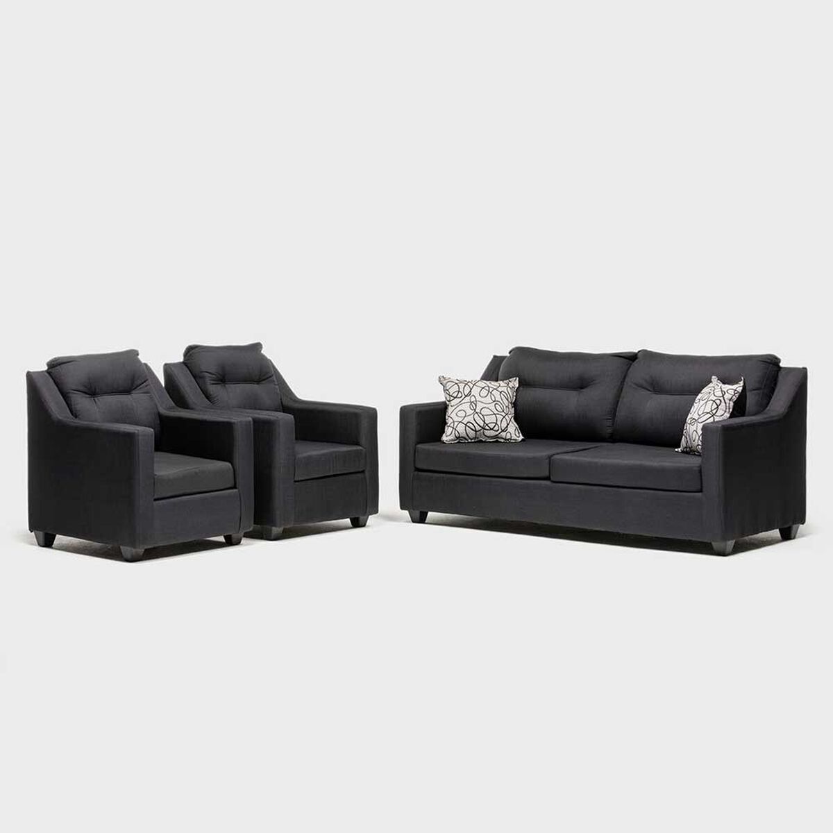Juego de Living Almore Noruega Sofá 3 Cuerpos + Dos Sillones 1 Cuerpo Negro