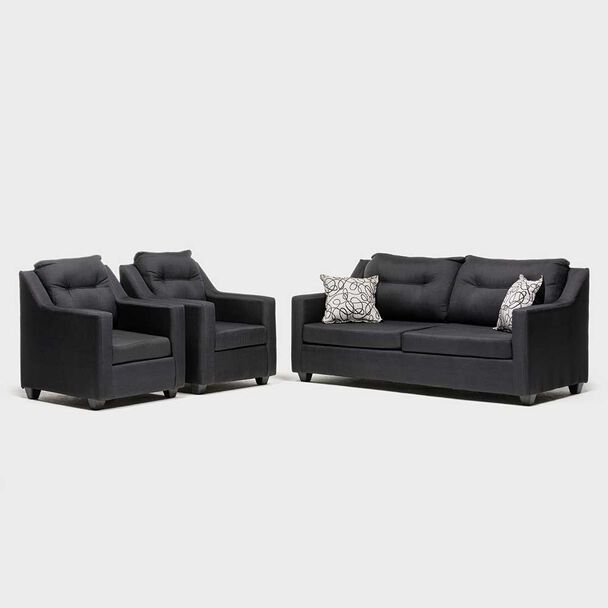 Juego de Living Almore Noruega Sofá 3 Cuerpos + Dos Sillones 1 Cuerpo Negro
