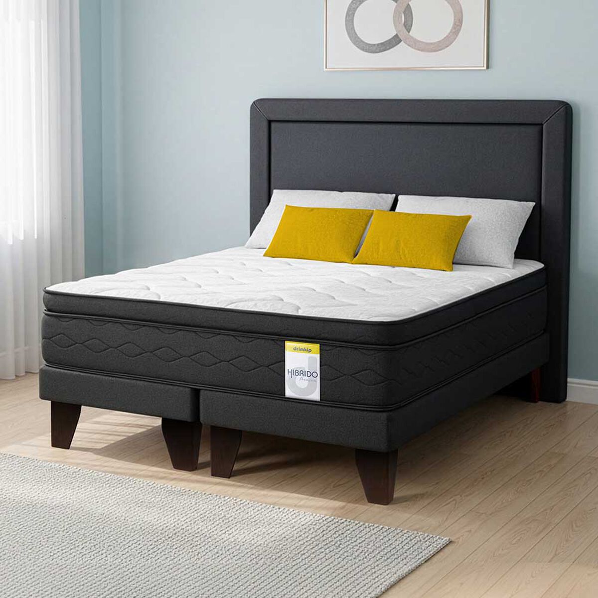 Cama Europea Drimkip S&uacute;per King Hibrido Premium Base Dividida + Respaldo