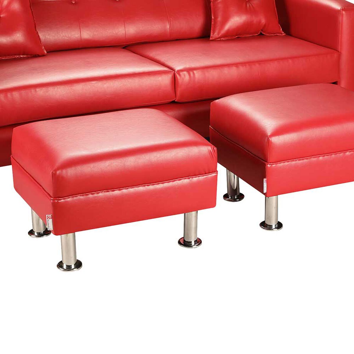 Juego de Living Bodevir New Retro PU 12 Sof&aacute; 3 Cuerpos + Dos Pouf 1 Cuerpo Rojo&nbsp;