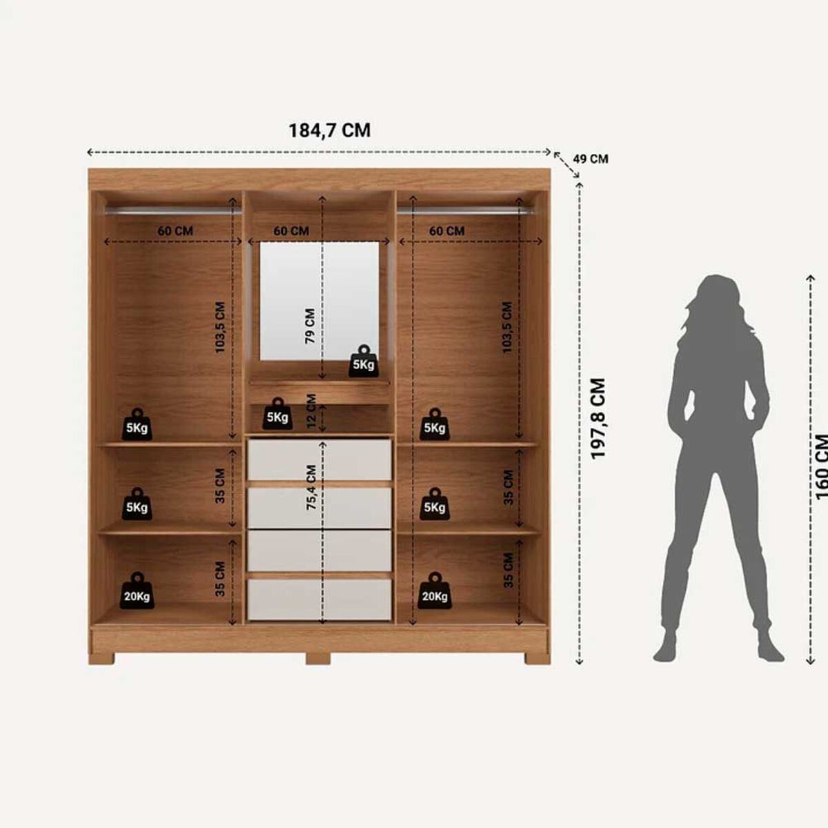 Clóset Decocasa Toscana 2 Puertas Carvalho-Off White