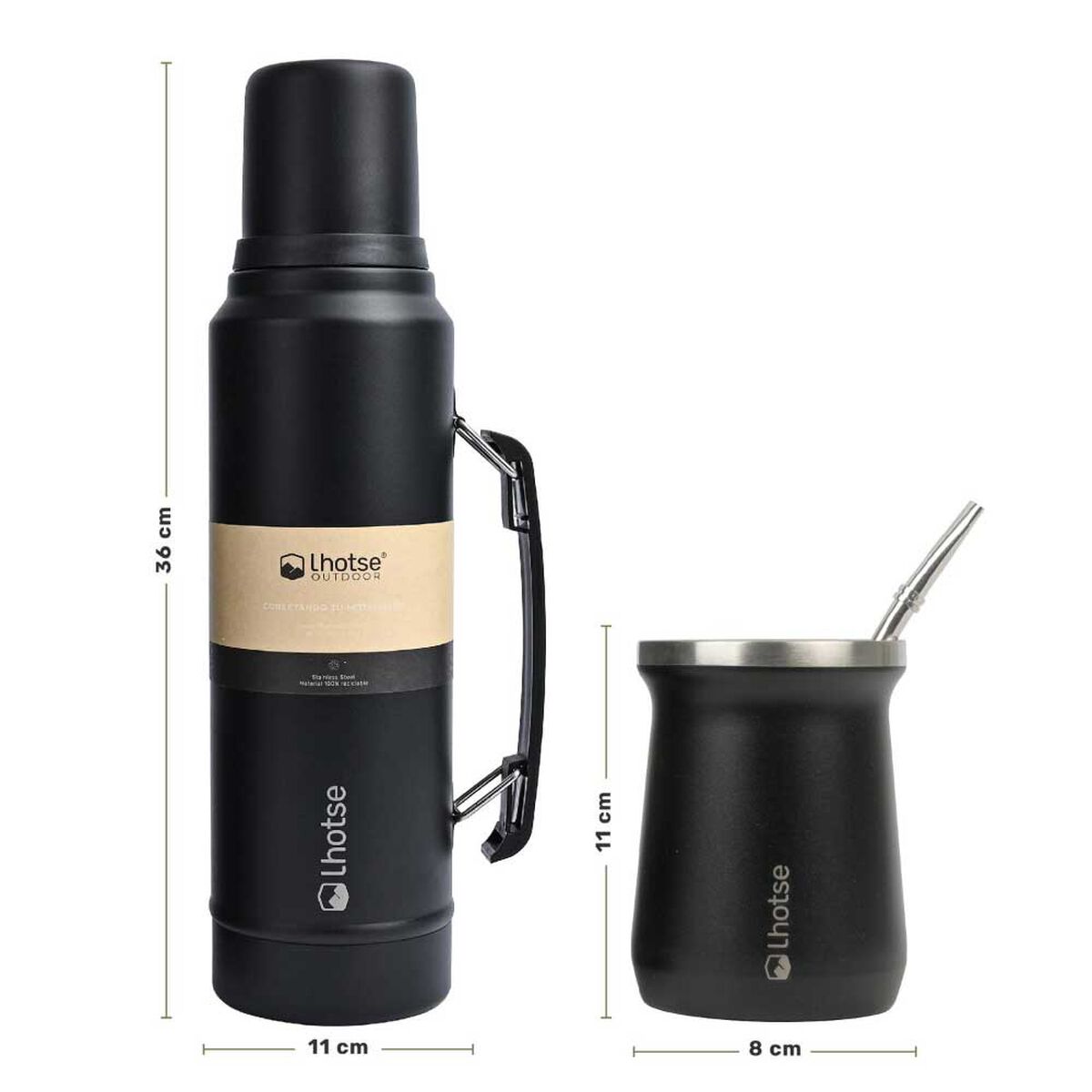 Termo para Líquido Lhotse Classic 1,3 Litros + Mate Negro
