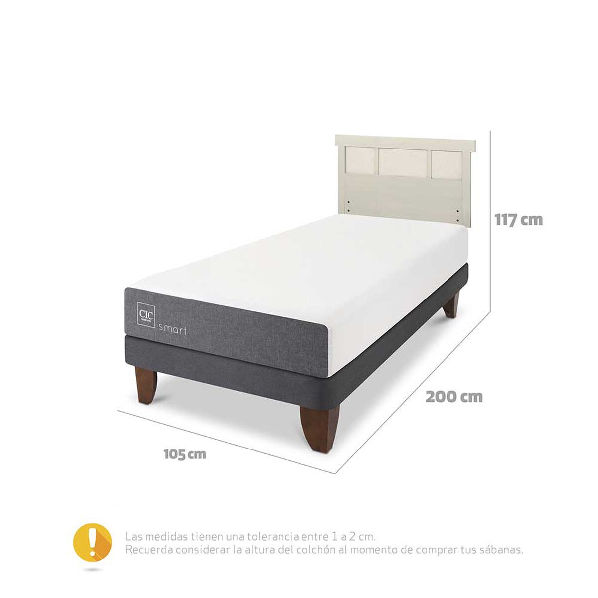 Cama Europea CIC 1,5 Plazas Smart + Respaldo Dublin Alpino