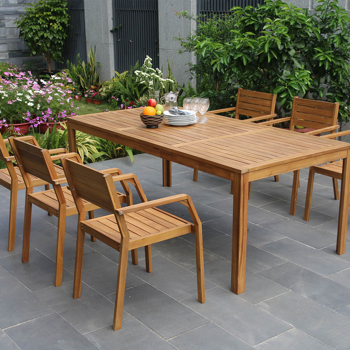 Juego de Comedor para Terraza Vekkahome Zaniah 6 Sillas Café