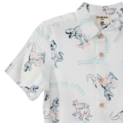 Imagen 2 del producto Camisa Manga Corta Estampada de Algodón Niño Chess Blanco, Denim, Oliva