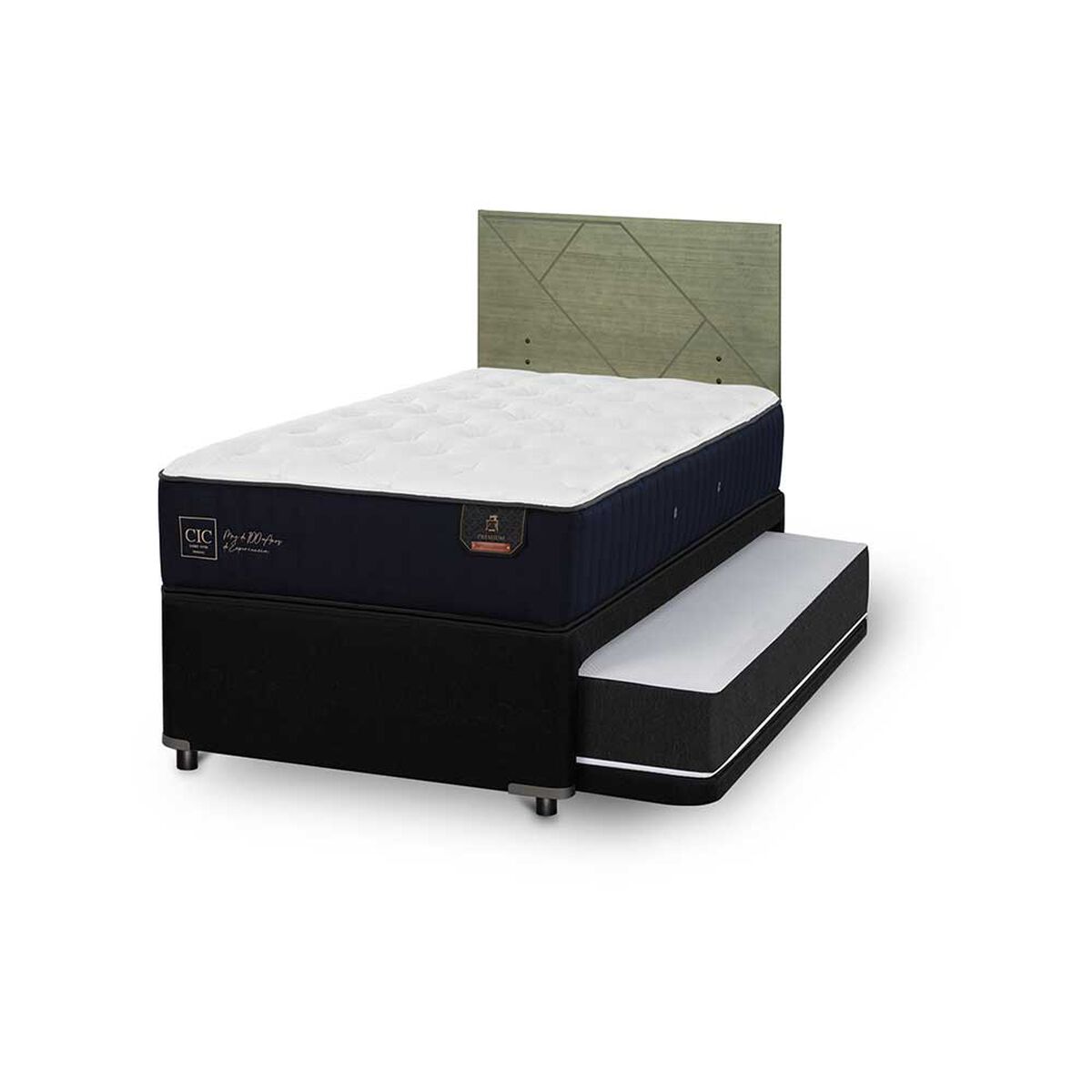Cama Nido CIC 1,5 Plazas Premium + Respaldo Villarrica Olivo