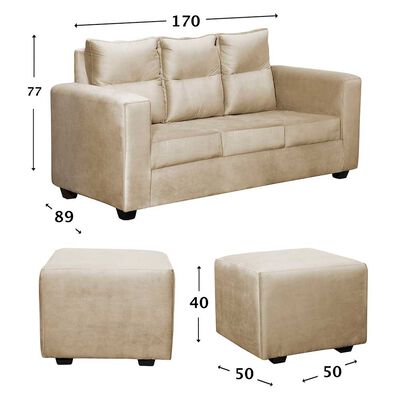 Juego de Living Diseño A&M Home Loreto Sofá 3 Cuerpos + 2 Pouf 1 Cuerpo  Beige Felpa
