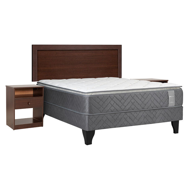 Cama Europea Celta 2 Plazas Carbono +  Respaldo + 2 Veladores Mallorca