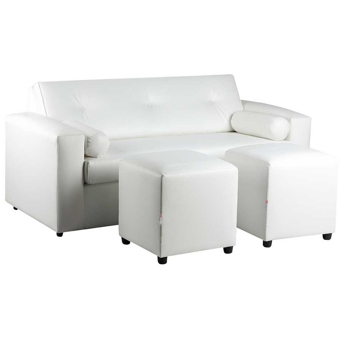 Juego de Living Bodevir Vivo PU 30 Sof&aacute; 3 Cuerpos + Dos Pouf 1 Cuerpo Blanco&nbsp;