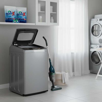 Combo Lavadora Mademsa MDWMT18S 18 kg Sílver + Aspiradora Vertical Electrolux Super Speed Plus Stk14 Azul + 2 Detergentes CleanX 35 Capsulas
