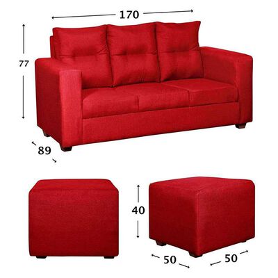 Juego de Living Diseño A&M Home Loreto Sofá 3 Cuerpos + 2 Pouf 1 Cuerpo Burdeo