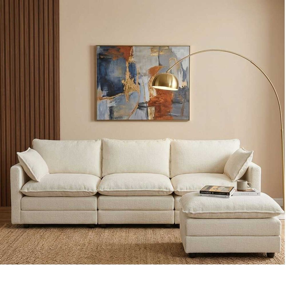 Seccional Izquierdo o Derecho Casanova Samantha Moderno 3 Cuerpos + Ottoman Beige