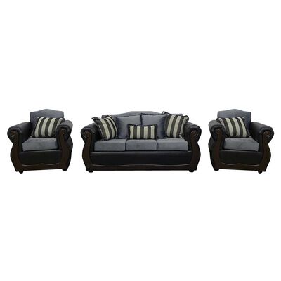 Juego de Living Almore New Columbia Sofá 3 Cuepos + Dos Sillones 1 Cuerpo Negro Gris