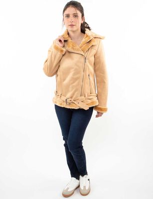 Imagen 2 del producto Chaqueta Aviadora Terciopelo Plush Chiporro Mujer Icono Camel, Crudo
